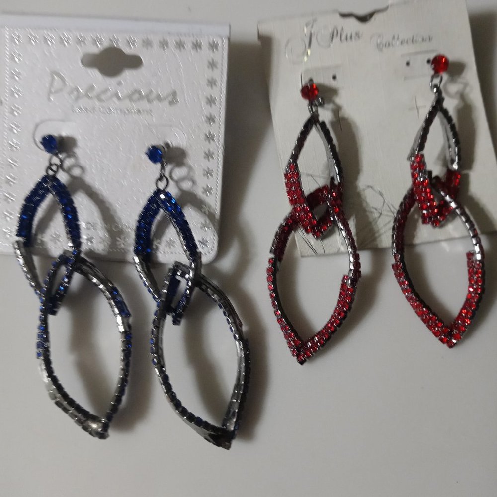Red and blue dangle earrings
